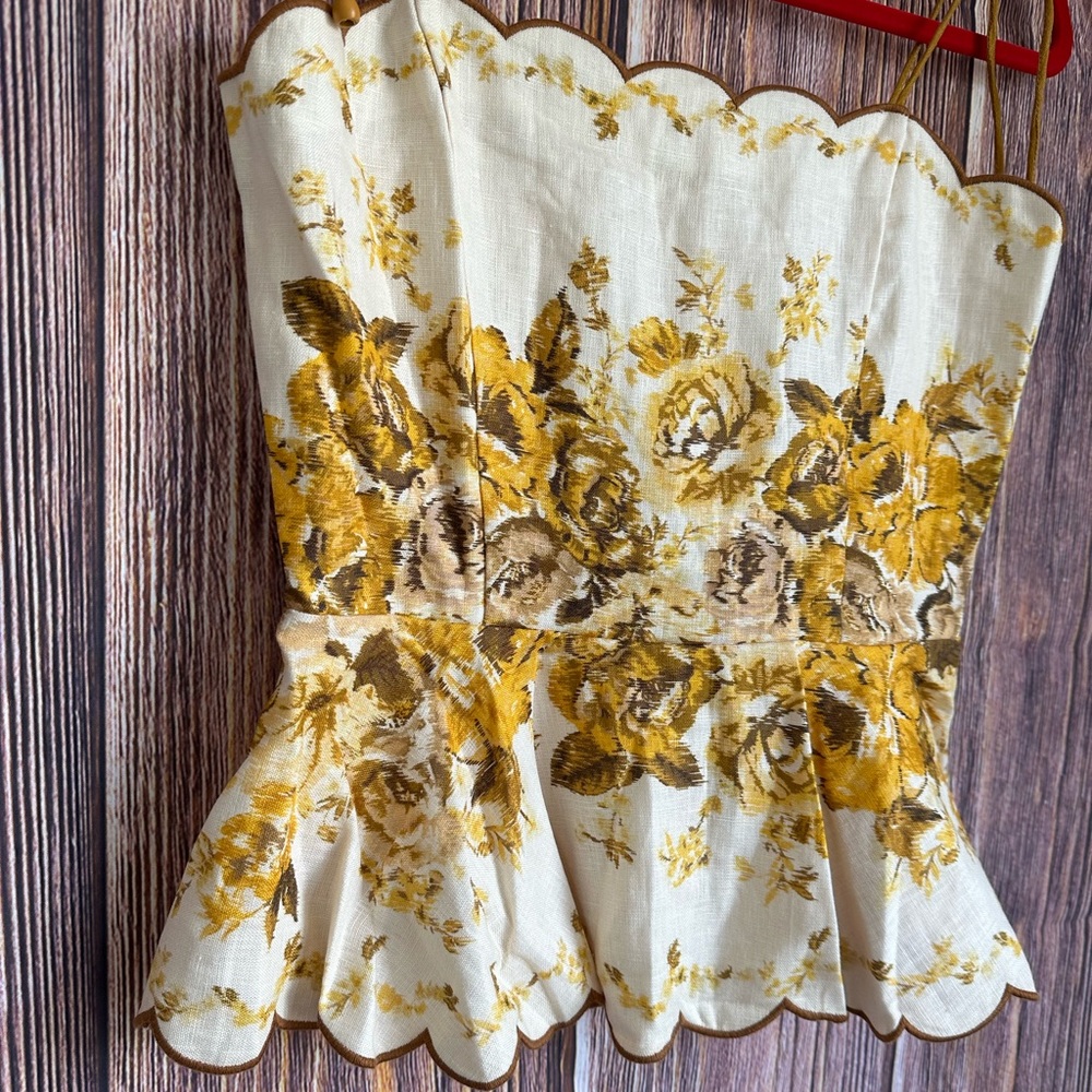 Zimmermann floral linen scallop top with shoulder ties Size 2 - Picture 2 of 6